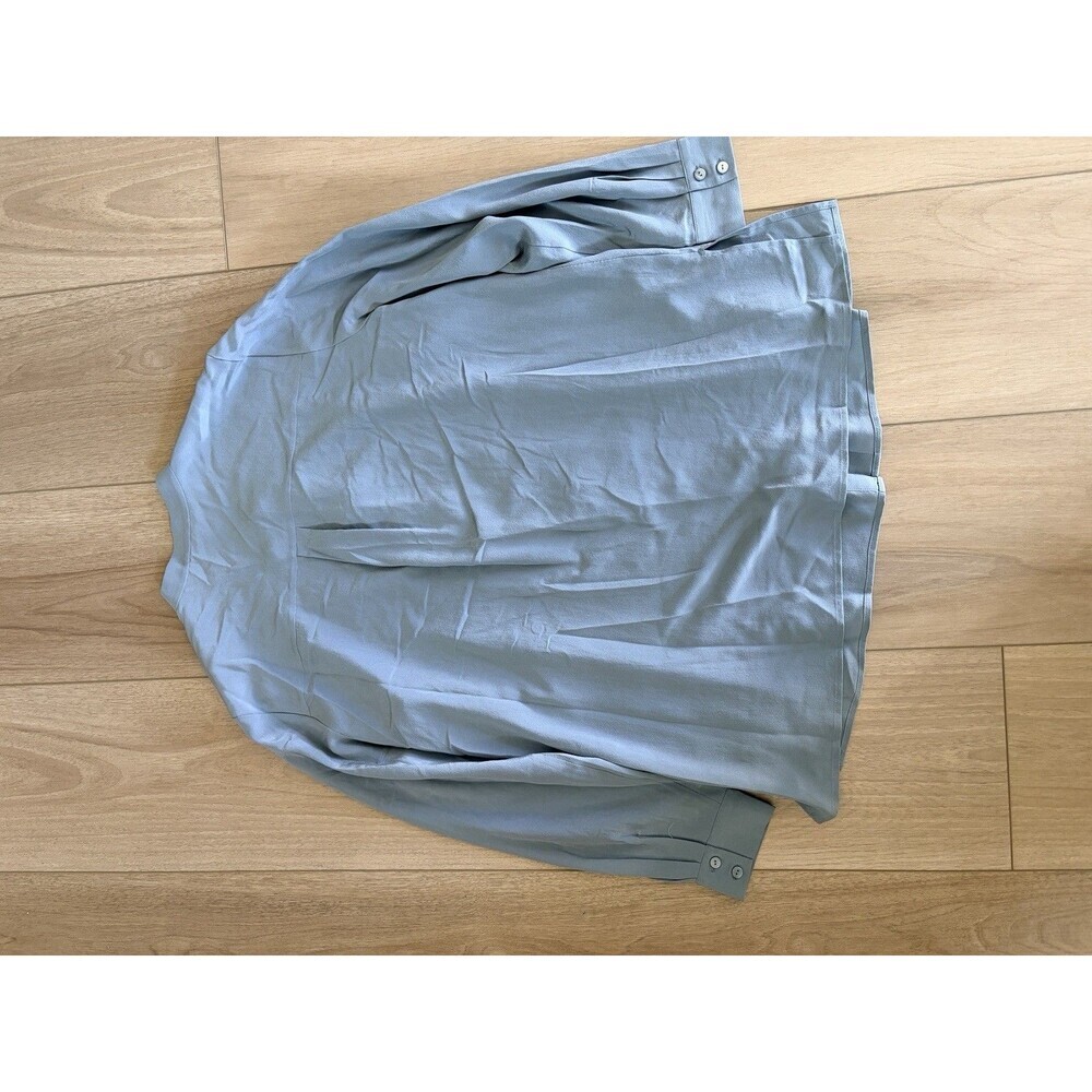 Eileen Fisher Frost Silk Georgette Mandarin Collar Long Sleeve Shirt Women Med - Picture 5 of 7